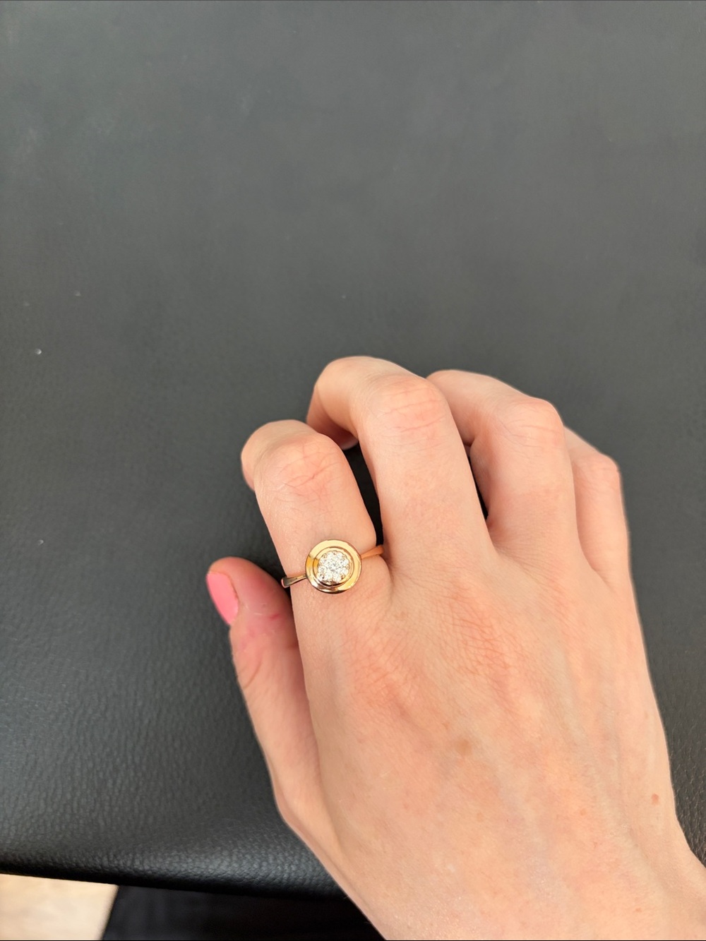 Gold-Tone Round Solitaire Ring with Clear Stone - Pink Accent